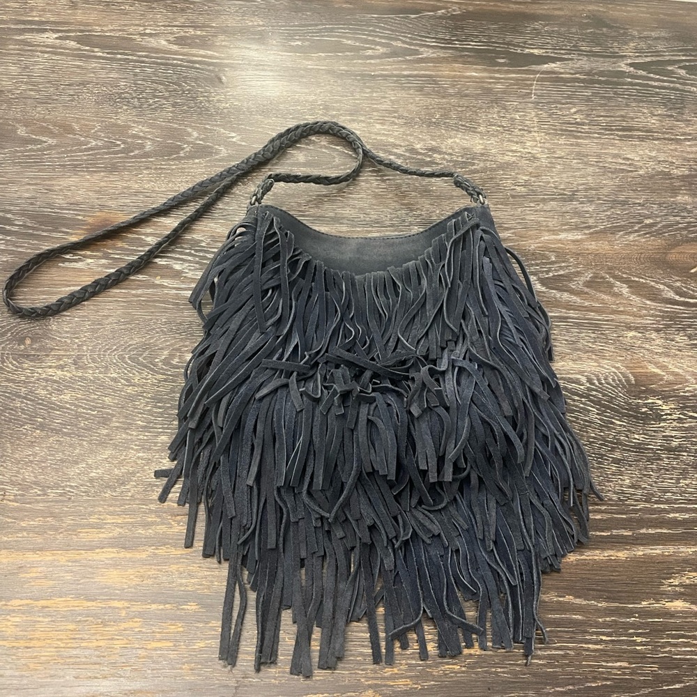 blue fringe purse